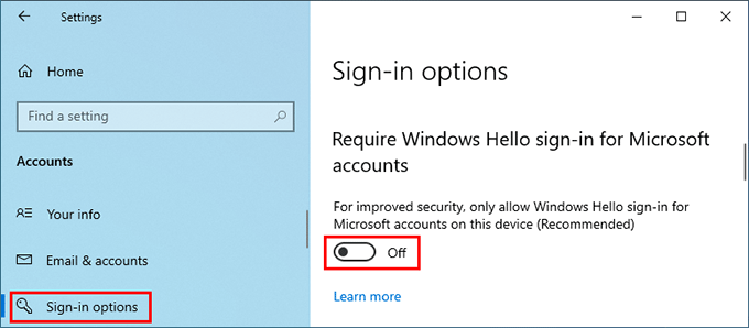 Remove Windows Hello Sign in Option