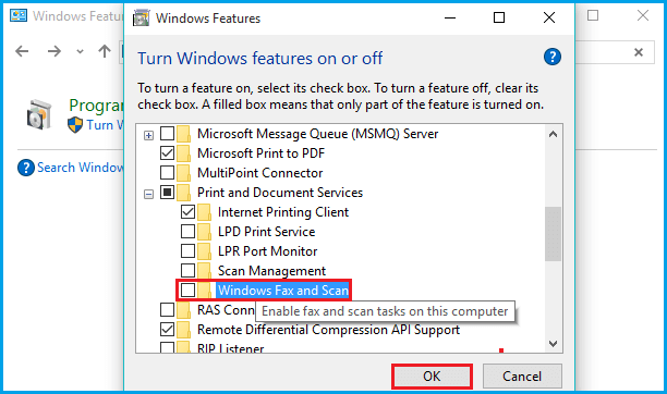 Remove Windows Fax and Scan