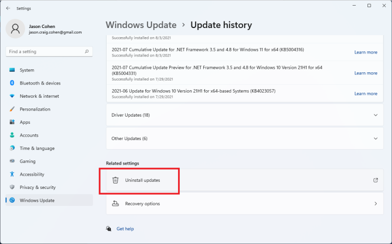 Uninstall Last Update on Windows 10