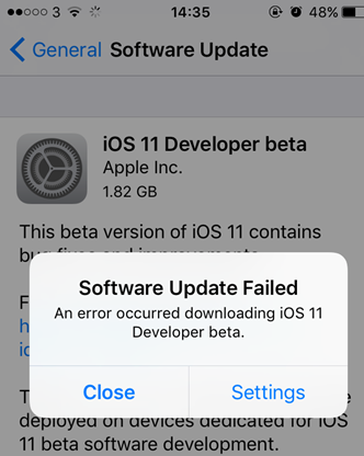 Software Update Failed IOS 14